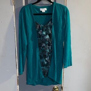 Teal Cardigan and Patterned Top Set